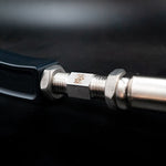 Suspension Secrets rear camber arm, close-up of the engraved stainless adjuster and lock nuts - Suspension Secrets Thumbnail