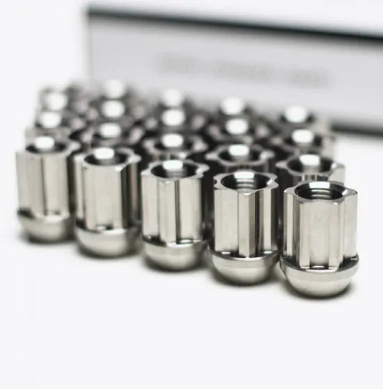 Titan 7 O.W.L forged titanium race nuts in raw titanium finish, M14x1.5