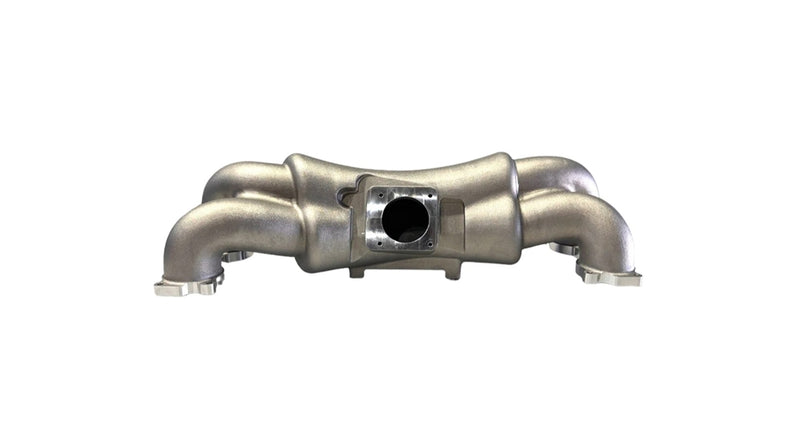 Torque Solution high volume intake manifold in raw cast aluminium – front view with throttle body flange - Torque Solution