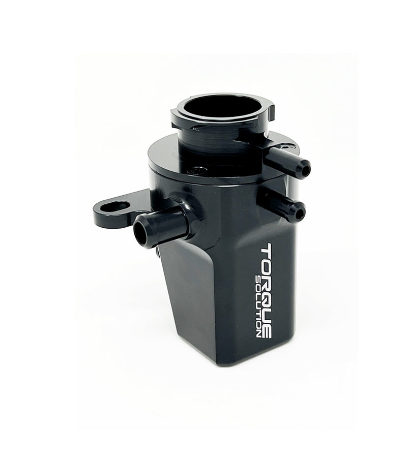 Torque Solution black anodised billet coolant expansion tank with hose barbs and mounting tab - Torque Solution