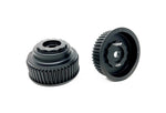 Torque Solution HD exhaust cam gear set – black billet RH-EX and LH-EX gears, angled view - Torque Solution Thumbnail