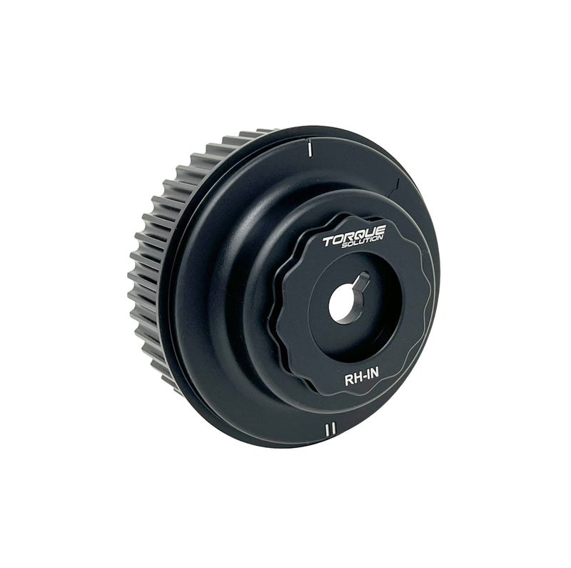 Torque Solution HD billet intake cam gear in black anodised finish, marked RH-IN - Torque Solution
