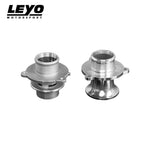 LEYO turbo muffler delete – silver factory part and LEYO part, angled view - LEYO Thumbnail