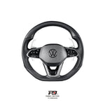LEYO clear paddle shift extensions – Golf Mk8 – fitted to steering wheel on white - LEYO Thumbnail