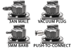 Radium Engineering fuel hanger regulator reference port options – 3AN male, vacuum plug, 5mm barb, push-to-connect - Radium Engineering Thumbnail
