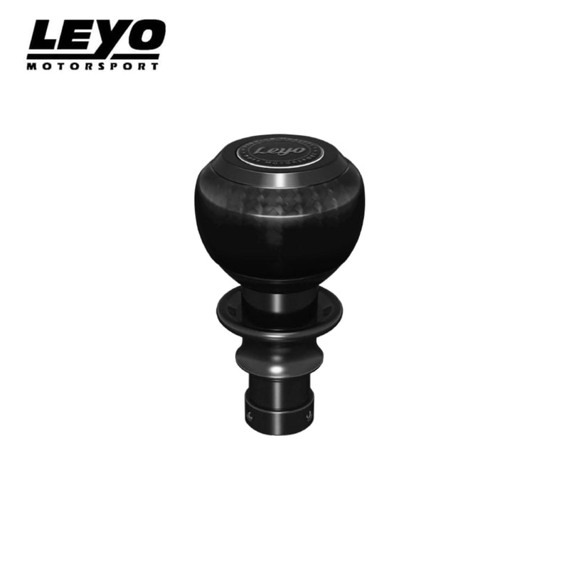 LEYO carbon fibre DSG shift knob – black anodised, upright front view - LEYO