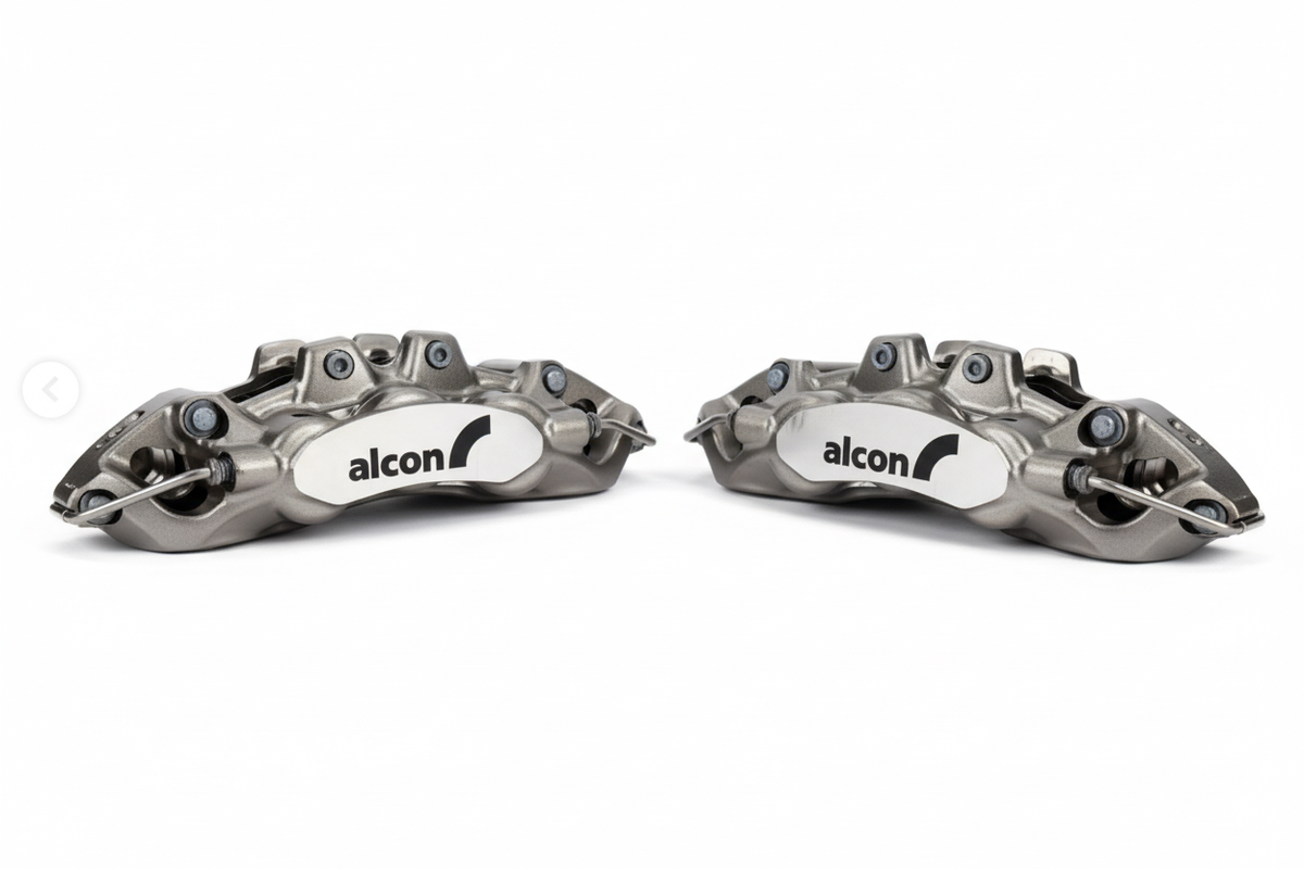 Alcon CAR89 ENP 6-piston brake calipers, left and right side by side