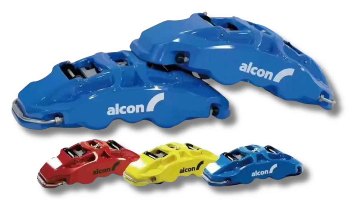 Alcon CAR99 Mono6 calipers in blue, with red, yellow and blue versions below