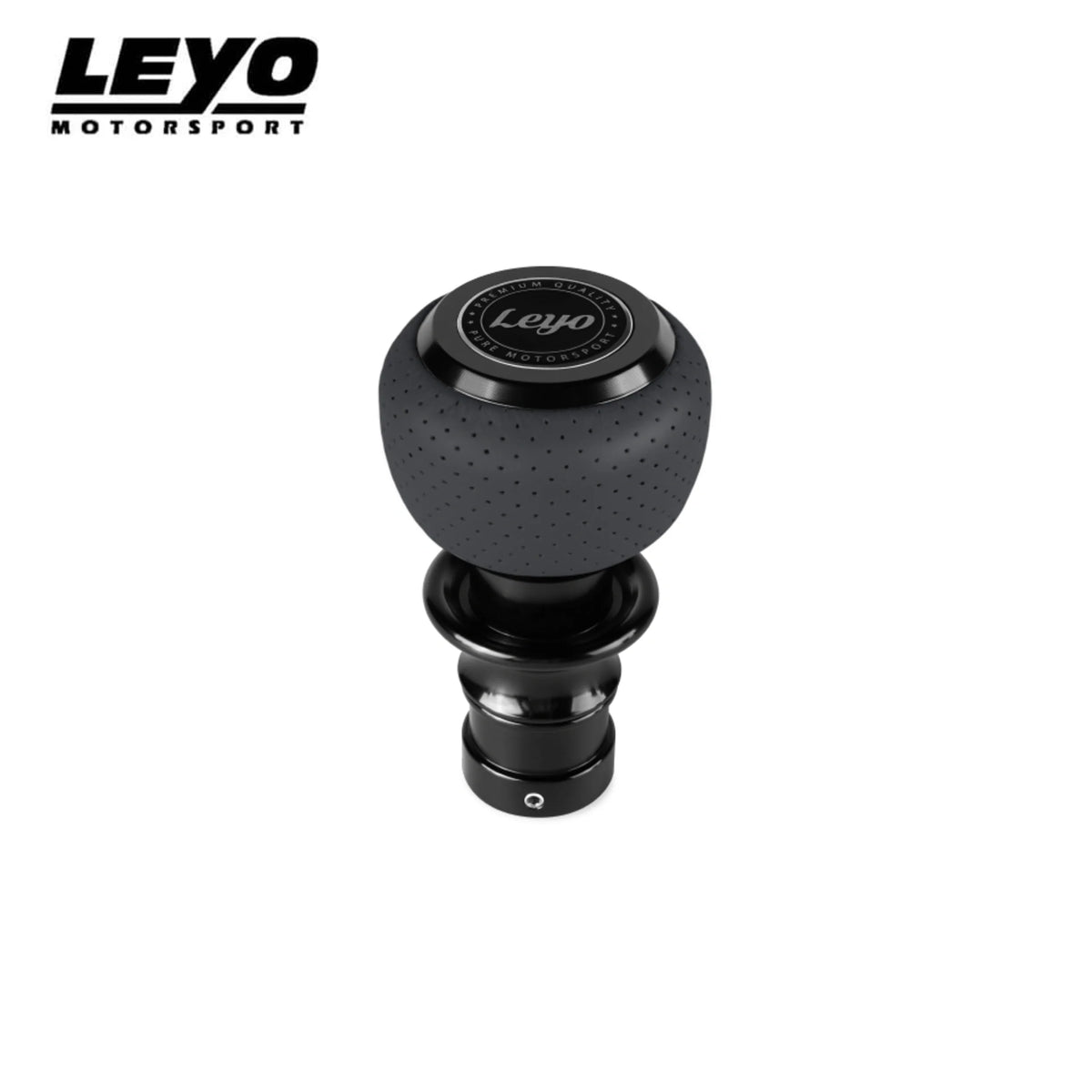LEYO navy blue Nappa DSG shift knob – black anodised base, side view