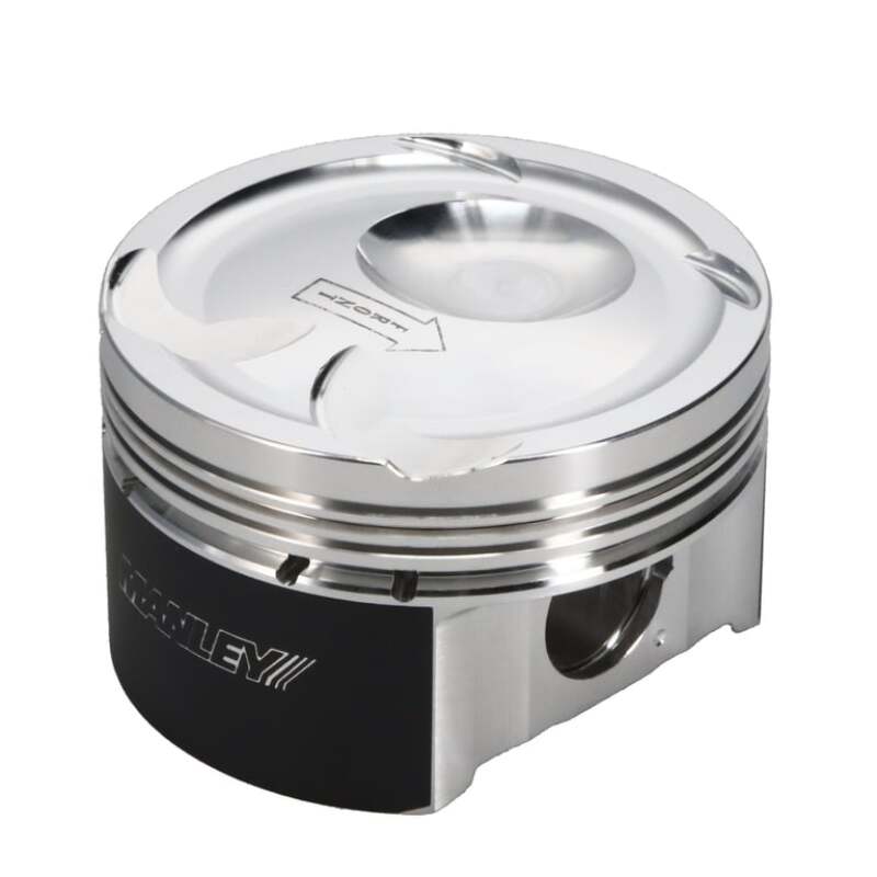 Manley 2.3L EcoBoost piston side view showing the dished crown and ring lands