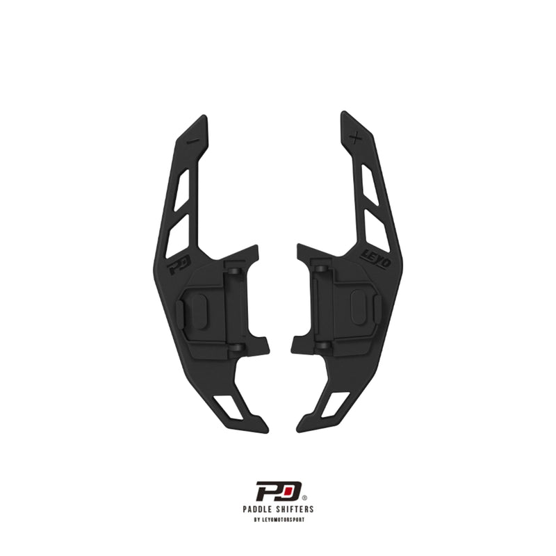 LEYO Fusion paddle shift replacement – Golf GTI/R Mk7 – black pair front view - LEYO