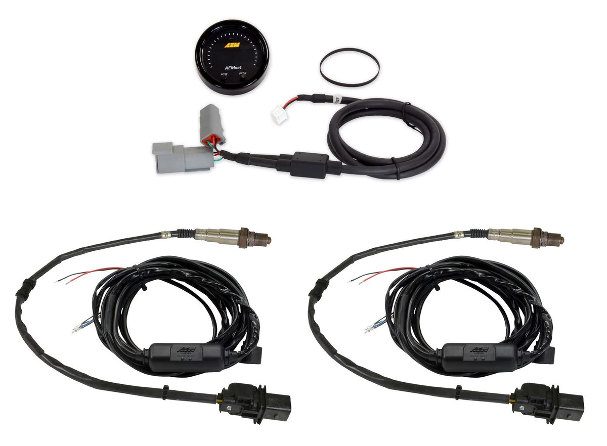 AEM dual channel wideband kit – X-Series gauge and two inline wideband controllers with sensors