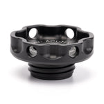 ACUITY Podium oil cap, Honda engines, satin black – top three-quarter view showing the cross-holes - Acuity Thumbnail