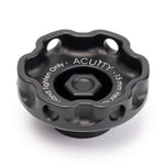 ACUITY Podium oil cap, Honda engines, satin black – angled top view of the cross-drilled holes - Acuity Thumbnail