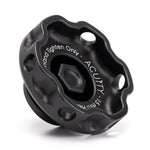 ACUITY Podium oil cap, Honda engines, satin black – angled top view of the scalloped grip and hex - Acuity Thumbnail