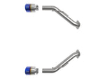 aFe Takeda Nissan Z axle-back pipes and blue flame tips laid out separately - AFE Power Thumbnail