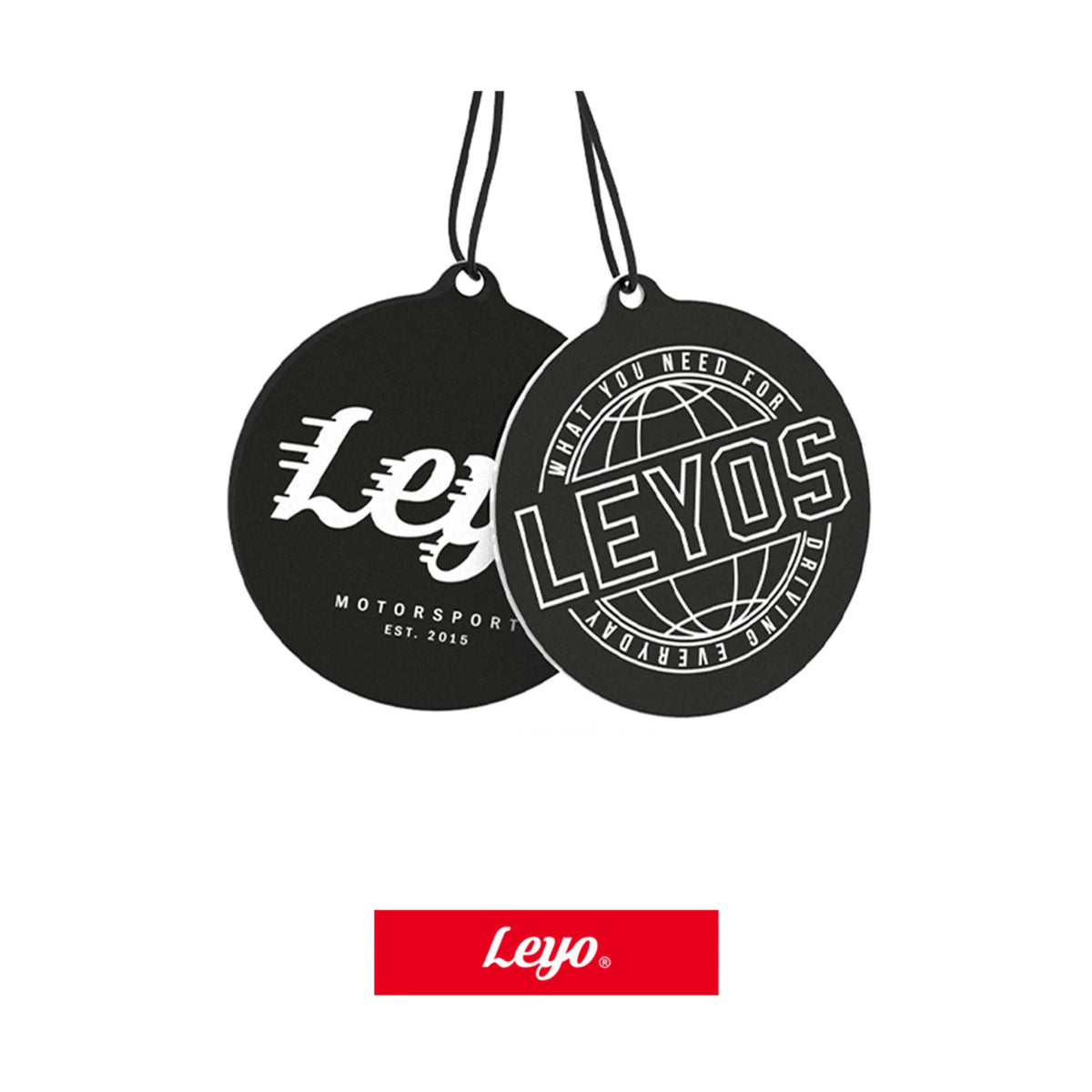 LEYO air freshener V1 – round cards showing front and back designs
