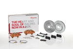 Brembo GT big brake kit contents: calipers, rotors, pads, brake lines and brackets (product illustration) - Brembo Thumbnail
