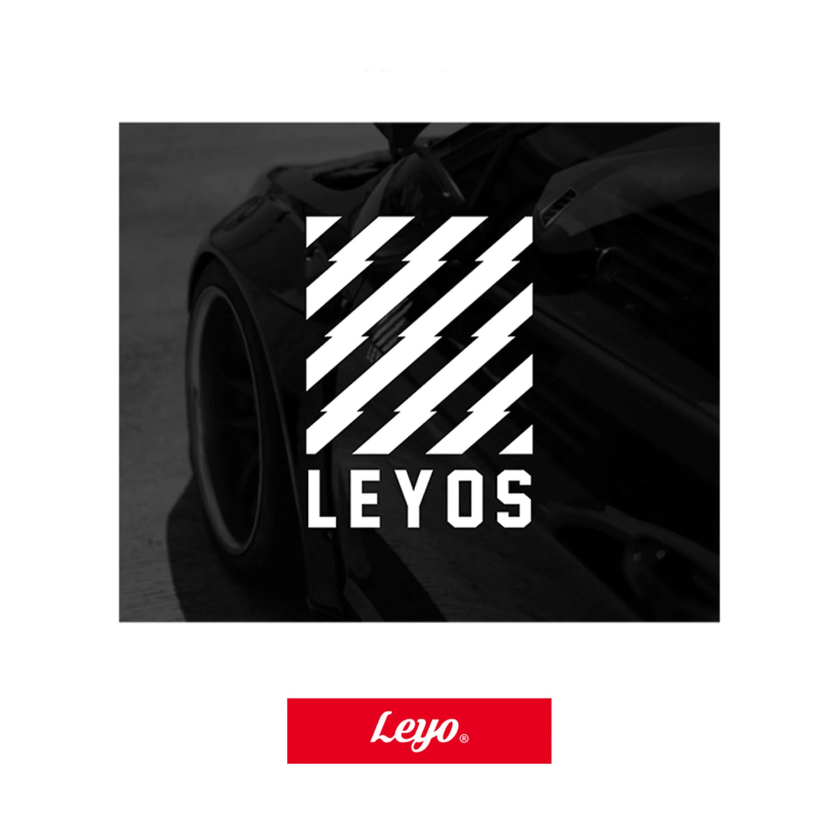 LEYO under mirror decal sticker – white LEYOS logo graphic