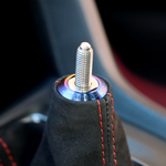 Hybrid Racing Maxim shift boot collar – dust titanium, fitted in a car with suede boot - Hybrid Racing Thumbnail