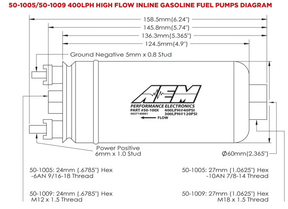 AEM 400LPH (Metric) Inline High Flow Fuel Pump - Chicane Australia