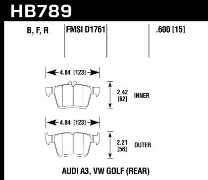Pad Shape for Hawk Performance Ceramic Rear Brake Pads – VW Golf R Mk7, GTI Mk7.5, Audi RS3 (8V / 8Y)
