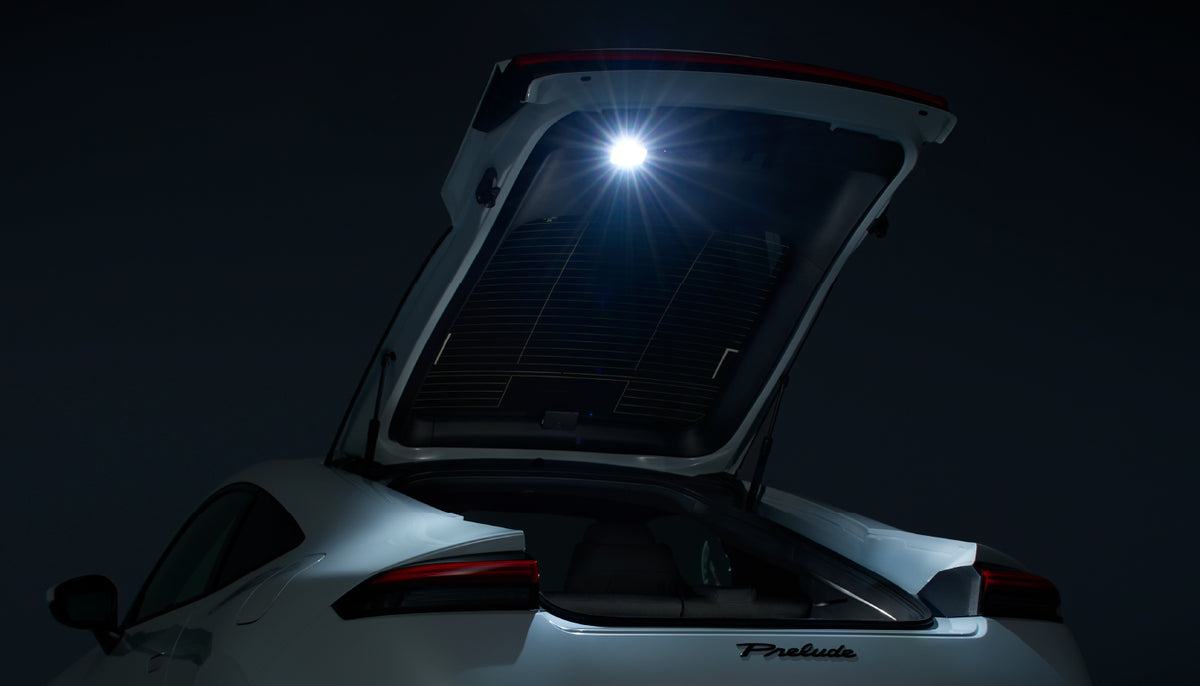 Honda Access LED tailgate light shining from the open tailgate of a Honda Prelude BF1