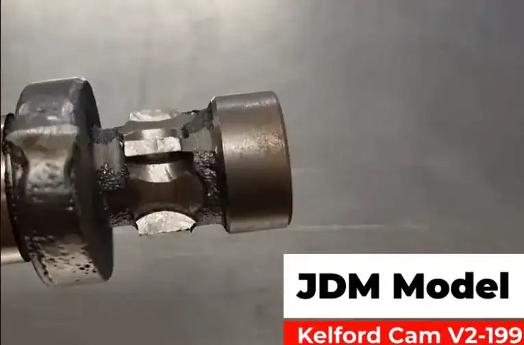 Rear of a Kelford V2-199 intake cam showing the paddle-style trigger used on EJ20 AVCS engines