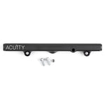 ACUITY K-series fuel rail, Honda K-series, satin black – side view with mounting screws and NPT plug - Acuity Thumbnail