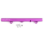 ACUITY K-series fuel rail, Honda K-series, satin purple – side view with mounting screws and NPT plug - Acuity Thumbnail