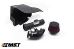 MST BMW N13 intake kit contents: heat shield, intake pipe, silicone turbo hose and red filter - MST Performance Thumbnail