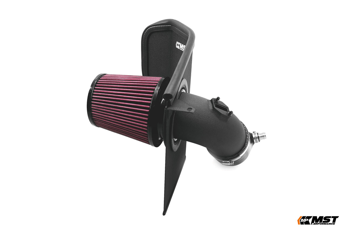 MST B58 G-series 4in intake from the filter side, showing the heat shield and mounting bracket