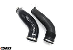 MST silicone turbo inlet pipe next to the factory BMW N55 corrugated plastic pipe - MST Performance Thumbnail