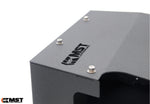 MST heat shield cover with MST logo, close-up of the textured black finish - MST Performance Thumbnail