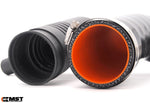 MST smooth silicone inlet hose end beside the ribbed factory rubber hose, inside comparison - MST Performance Thumbnail