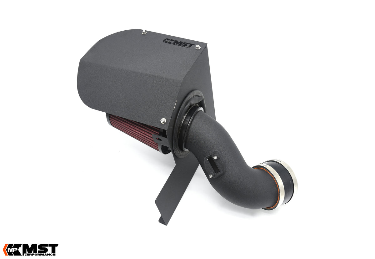 MST B58 F-series intake with the MST-logo heat shield cover fitted