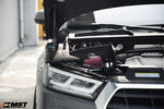 MST intake and red filter visible behind the headlight of a grey Audi Q5 FY, bonnet up - MST Performance Thumbnail