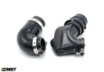 MST silicone turbo inlet pipe beside the factory plastic turbo inlet, side view - MST Performance Thumbnail
