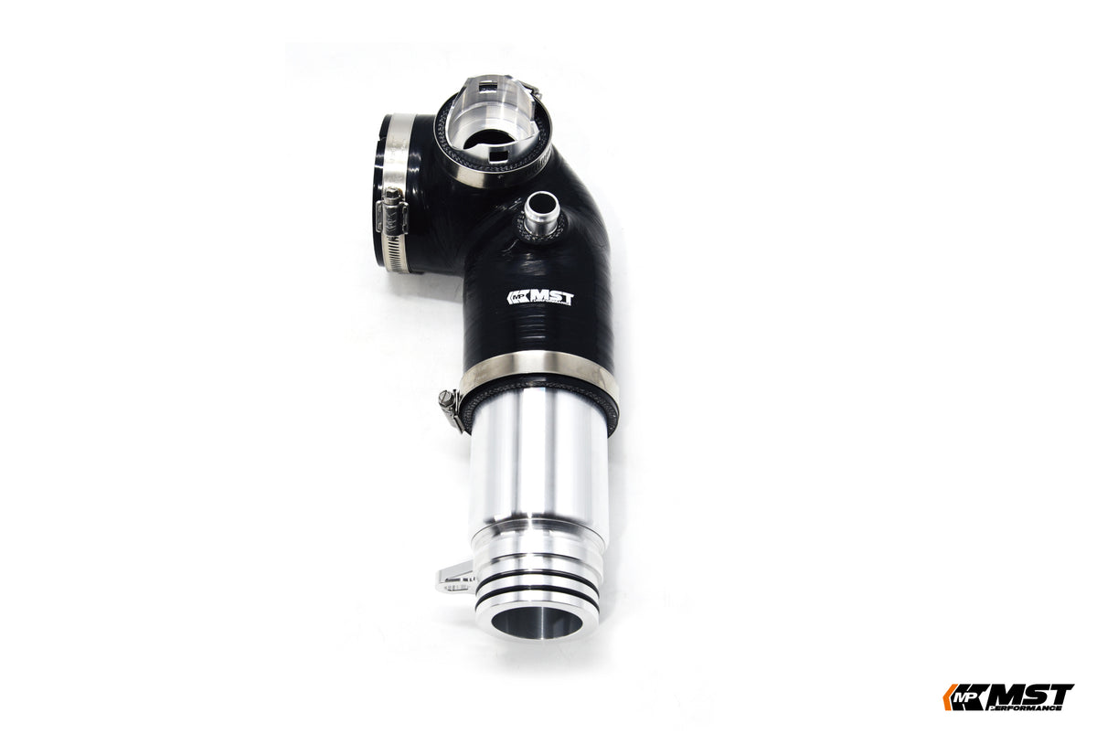 MST N20 turbo inlet pipe with black silicone hose and billet aluminium inlet