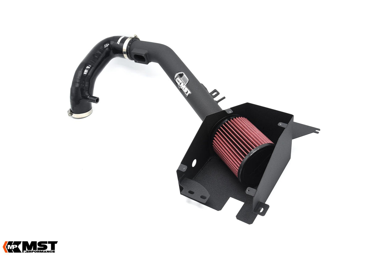 MST Suzuki Swift Sport ZC33S cold air intake with cover off, showing the red cone filter and black inlet pipe