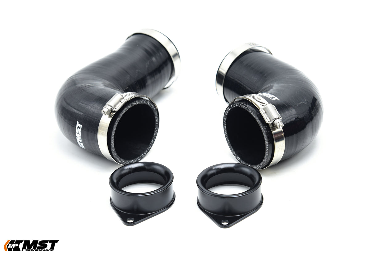 MST C43 turbo inlet pipes and adapters, front view of the pipe openings