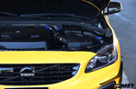 MST cold air intake fitted in a yellow Volvo S60, bonnet open, front view - MST Performance Thumbnail