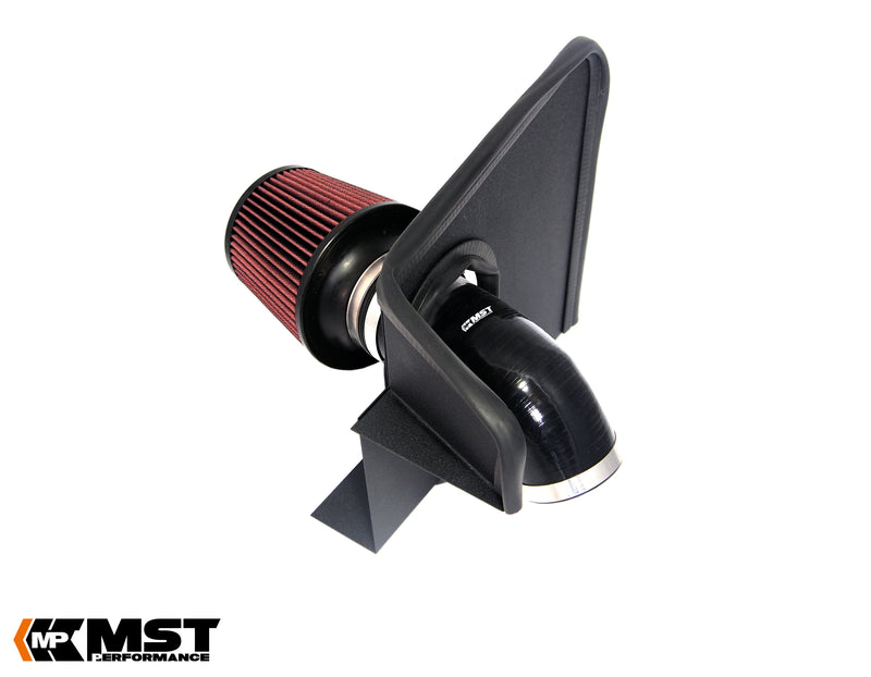 MST cold air intake for the Audi B8.5 1.8/2.0 TFSI: black heat shield, red cone filter and black silicone hose - MST Performance