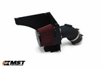 MST BMW G30 B58 heat shield, red cone filter and intake pipe, front view - MST Performance Thumbnail
