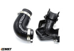 MST silicone turbo inlet pipe beside the factory plastic inlet, rear view - MST Performance Thumbnail