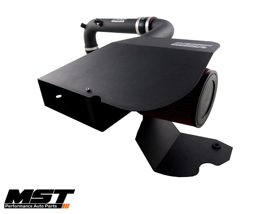 MST cold air intake for the EA113 2.0 TFSI with black heat shield, cover and black intake pipe