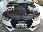 MST cold air intake fitted in a white Audi A4 B8.5 quattro, front view with the bonnet up - MST Performance Thumbnail