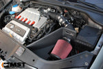 MST cold air intake with red filter fitted beside the VR6 in a VW Golf R32 Mk5 engine bay - MST Performance Thumbnail