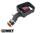 MST 1.4 TSI cold air intake angled view showing the black pipe and orange-lined silicone joiner - MST Performance Thumbnail