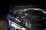 MST cold air intake and red filter fitted in a blue Audi B9, bonnet up beside the headlight - MST Performance Thumbnail
